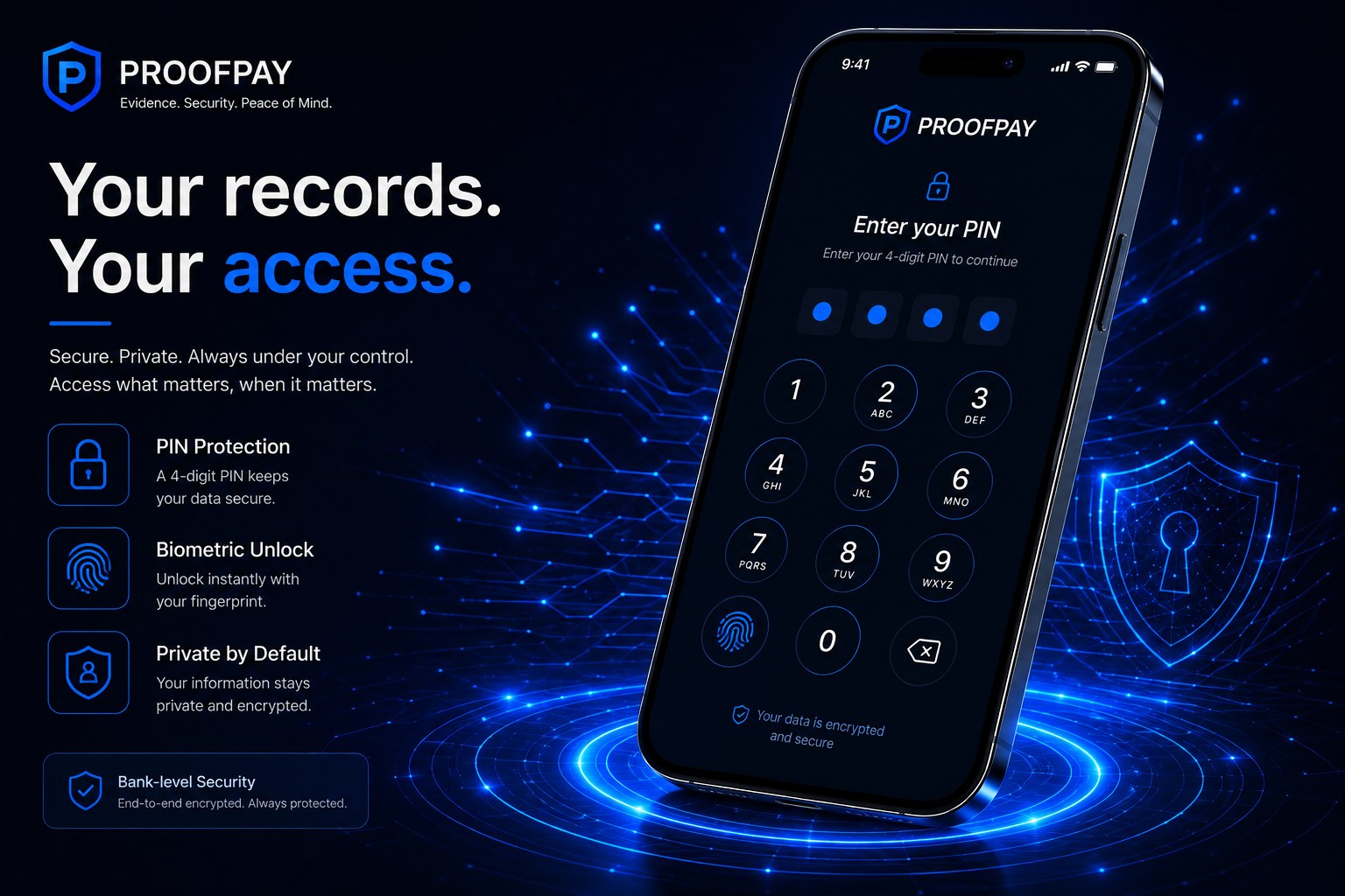 ProofPay PIN entry screen — concept visualization